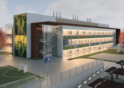 Render del Campus Gorgas en Chivo Chivo Panamá, complejo de laboratorios BSL-2 y BSL-3 con diseño sostenible